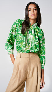 Woman in green blouse