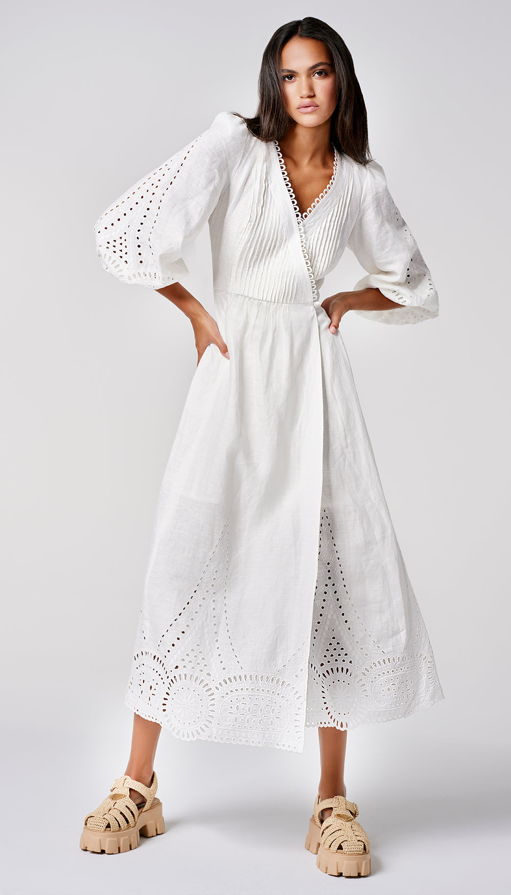 A woman in a white dress.