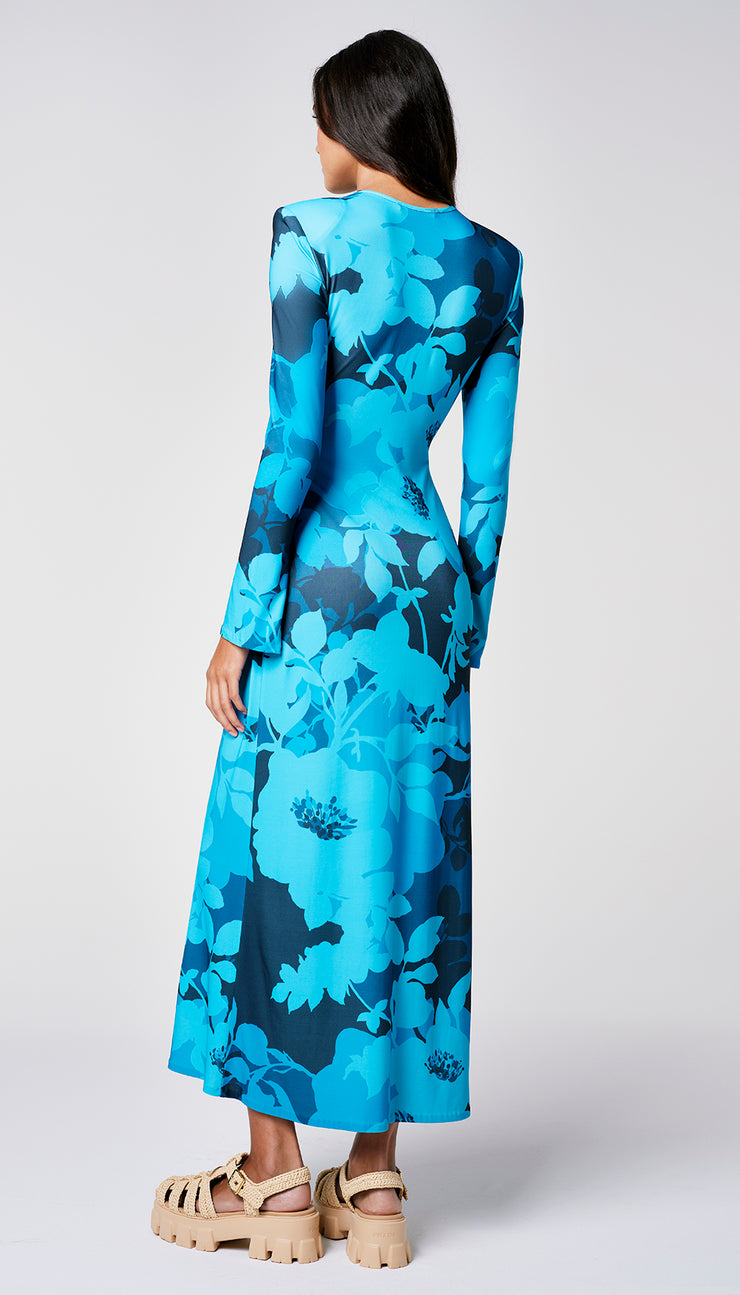 SMYTHE Crewneck Midi Dress in Cobalt Floral